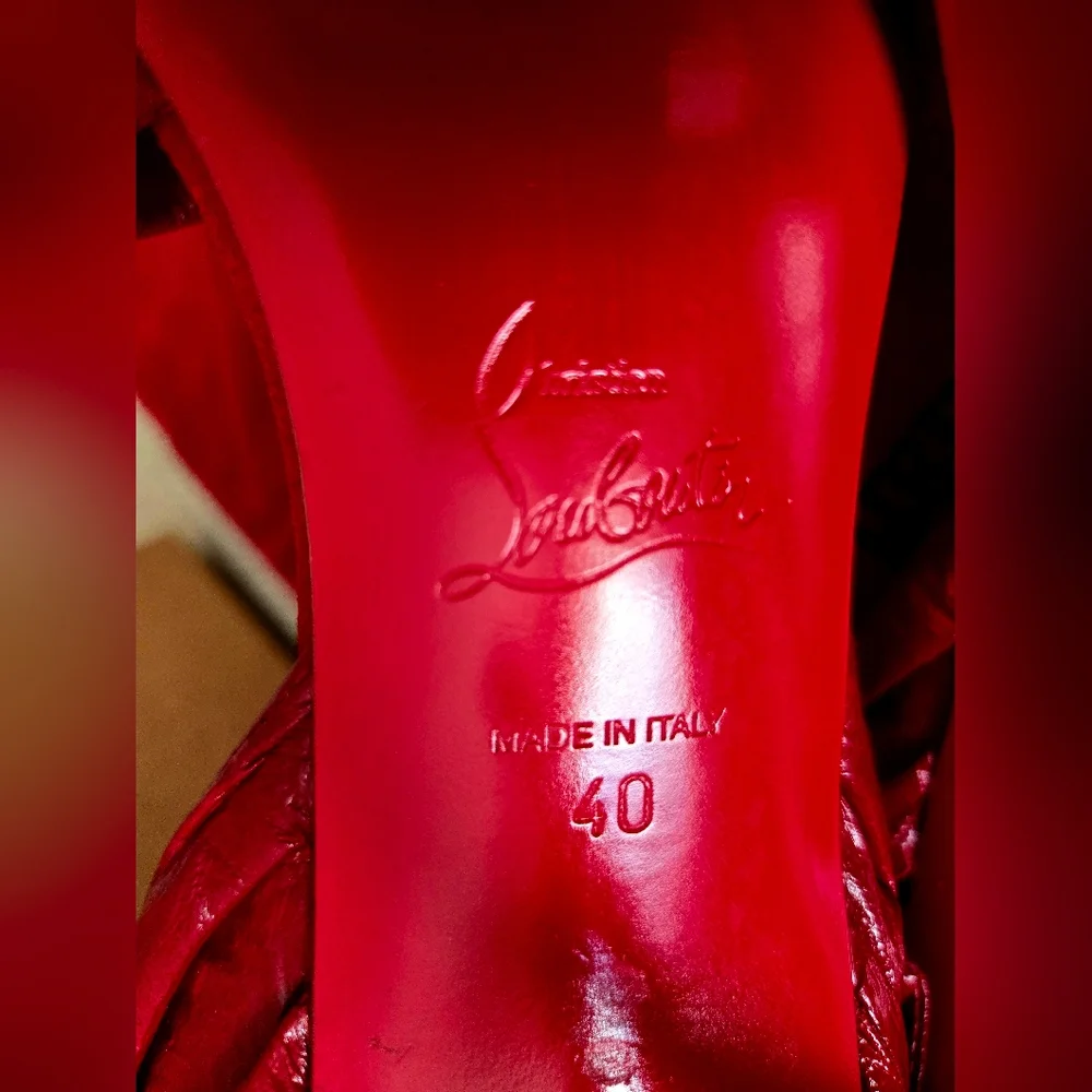 NWB CHRISTIAN LOUBOUTIN Red Exotic Leather/Suede Stiletto Heels 4"/10cm Size:40 - Picture 5 of 15